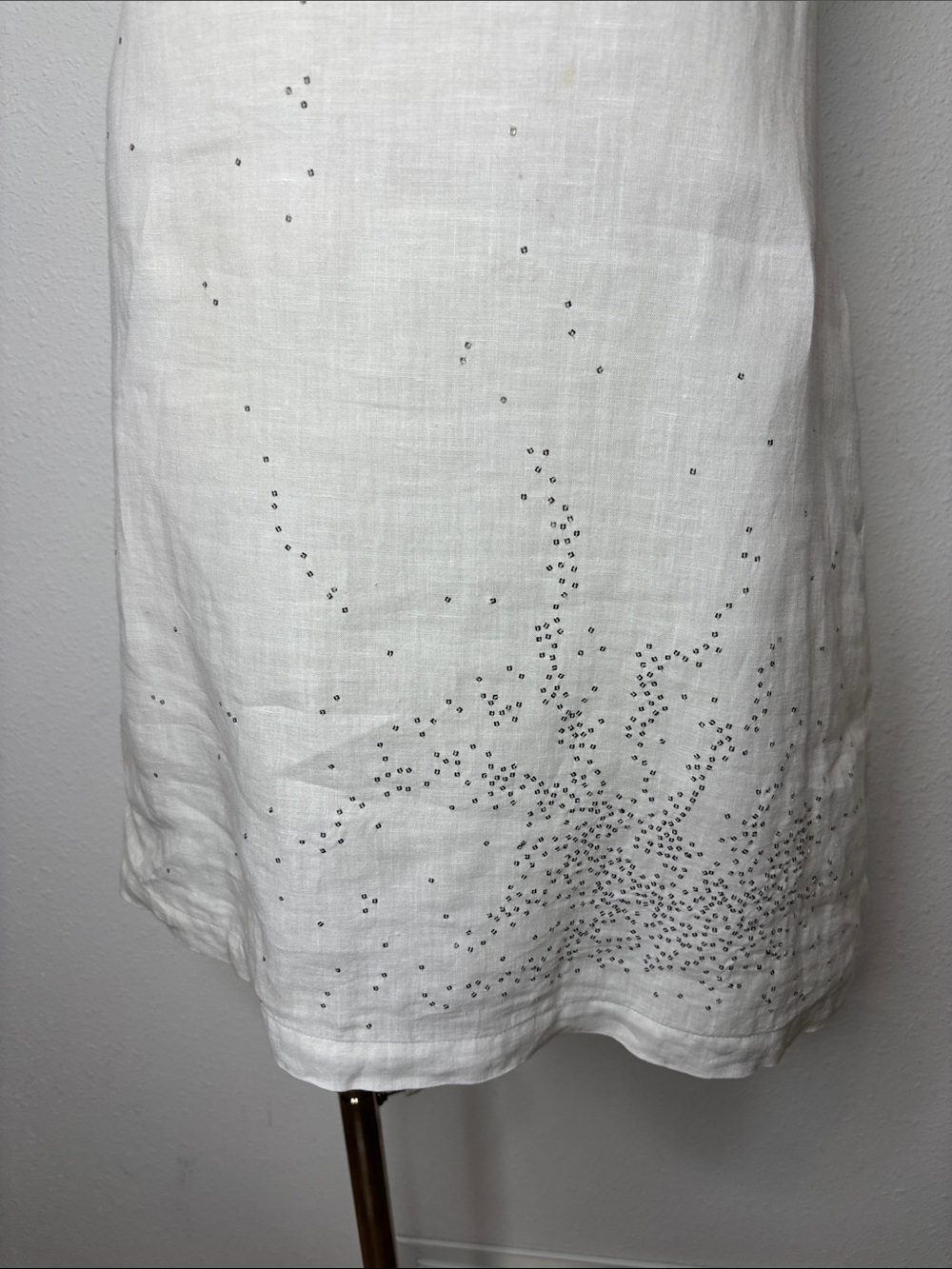 Eileen Fisher White Sleeveless Embellished Linen Mini Dress - Picture 3 of 11